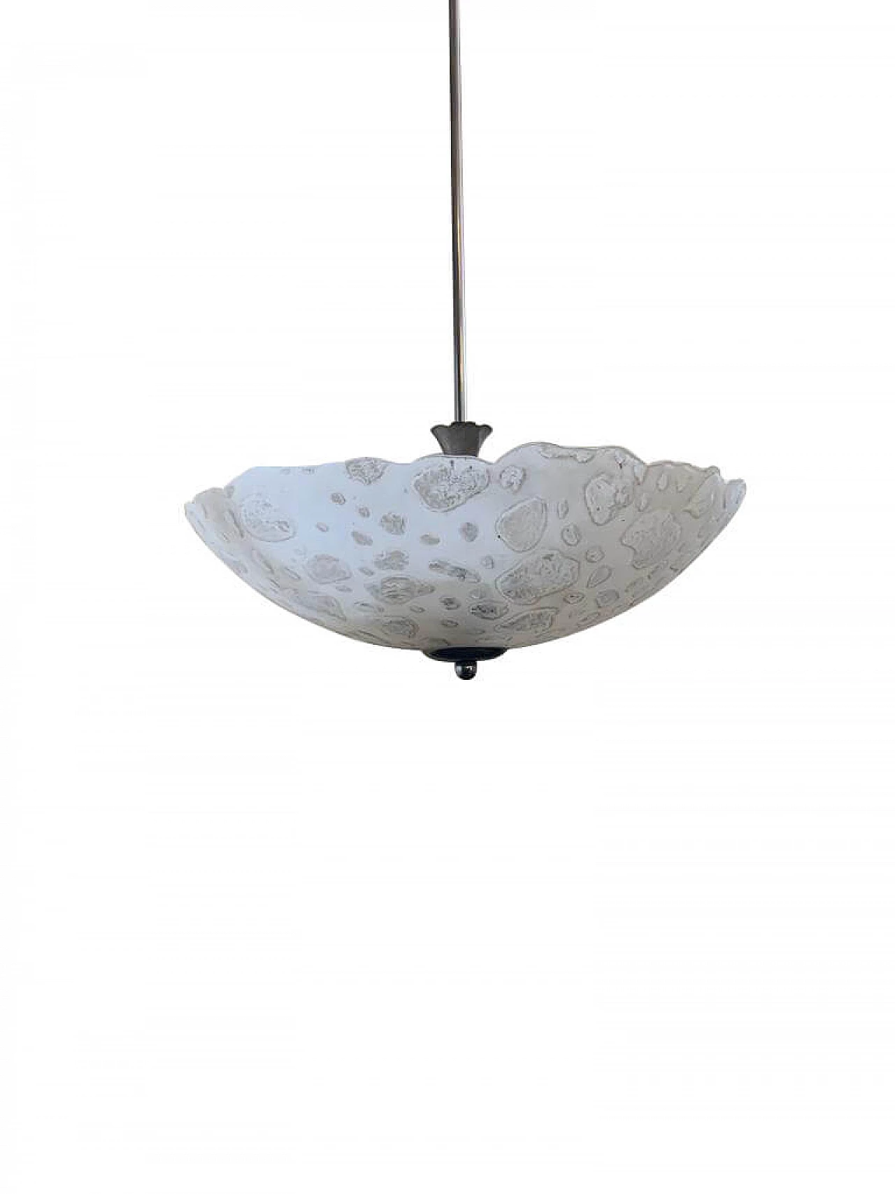 Lampadario in vetro satinato con bolle irregolari, anni '60 1340918