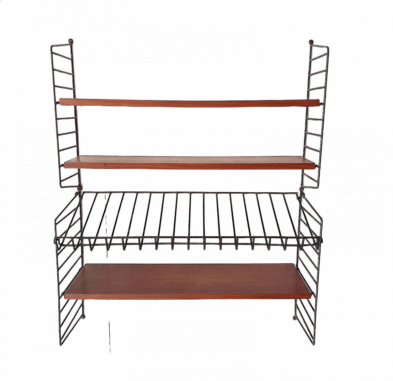 Libreria a sospensione in metallo e legno, anni '60 1341080