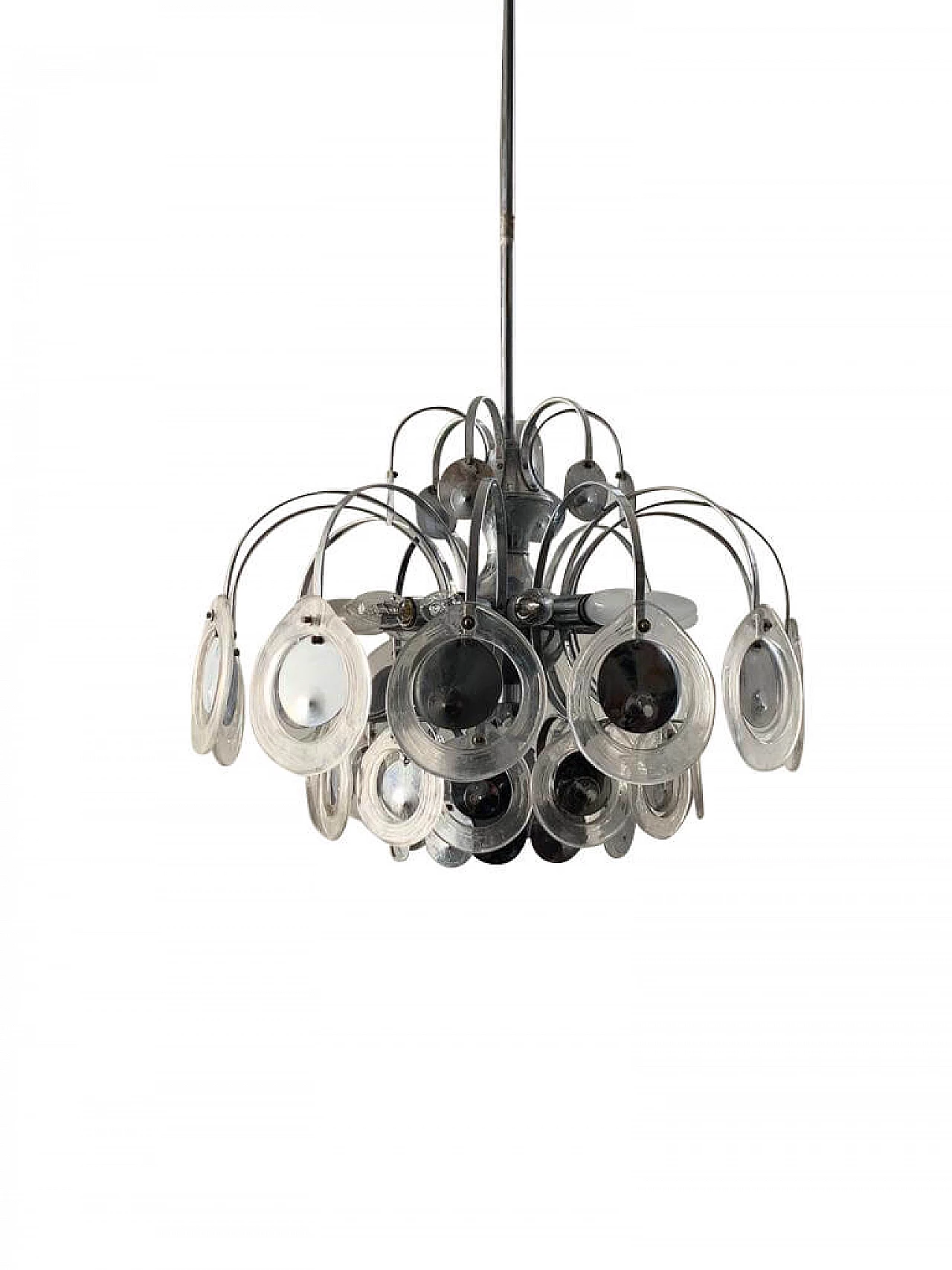 Disc chandelier in steel and fused glass, 70s 1341104