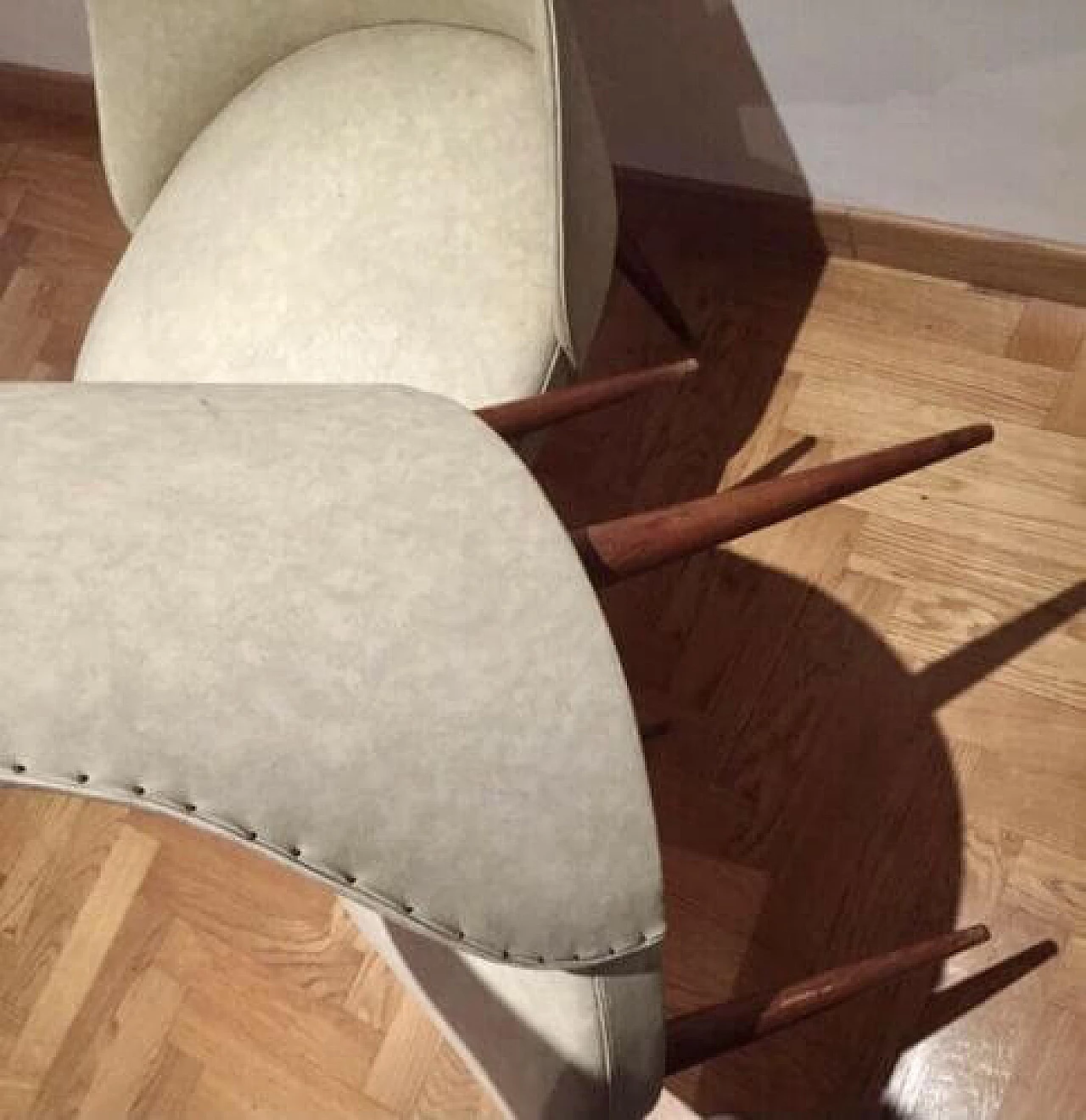 Pair of armchairs in skai and walnut, 50s 1342006