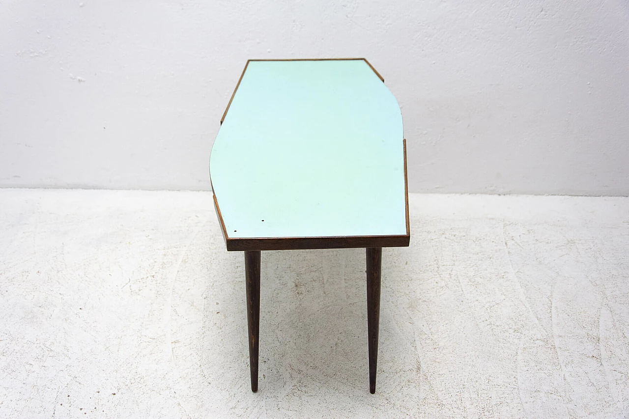 Tavolino in faggio con piano in vetro opaxite, anni '50 1342064