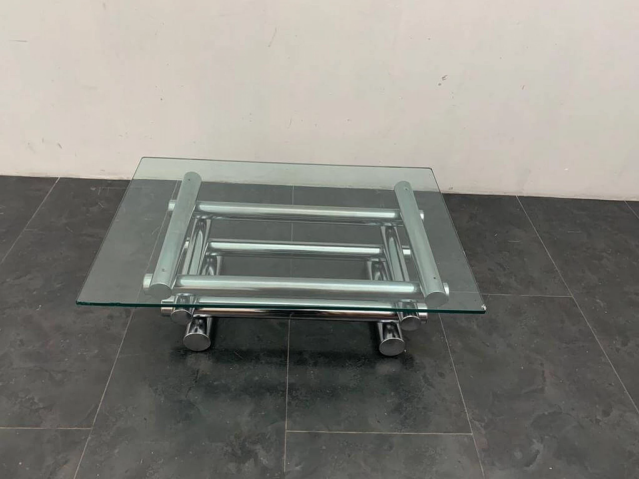 Coffee table in steel and glass, 1970s 1342117