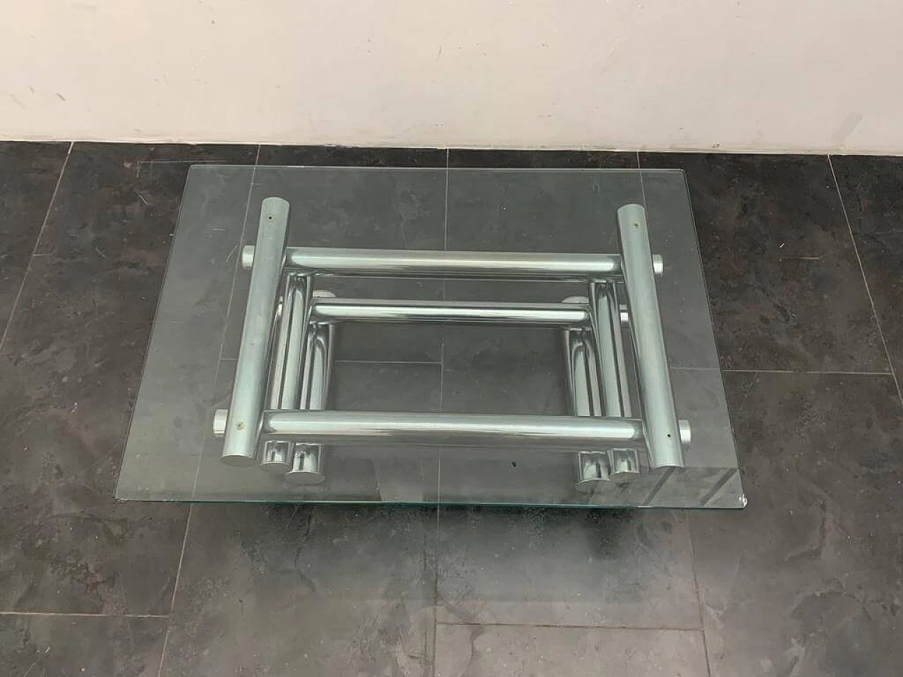 Coffee table in steel and glass, 1970s 1342118