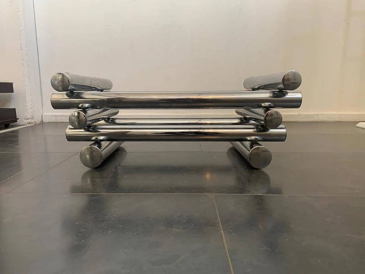 Coffee table in steel and glass, 1970s 1342129