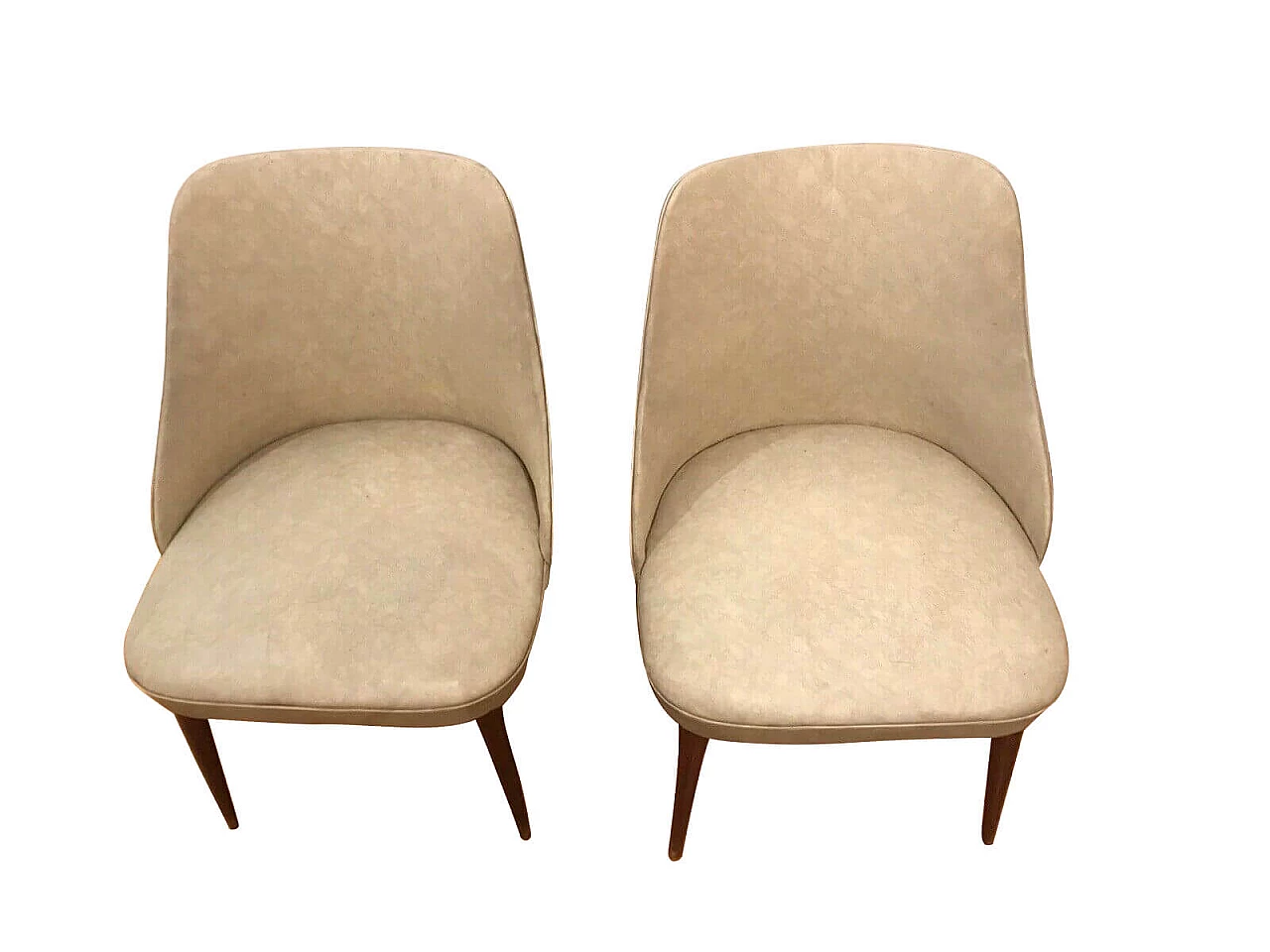 Pair of armchairs in skai and walnut, 50s 1342418