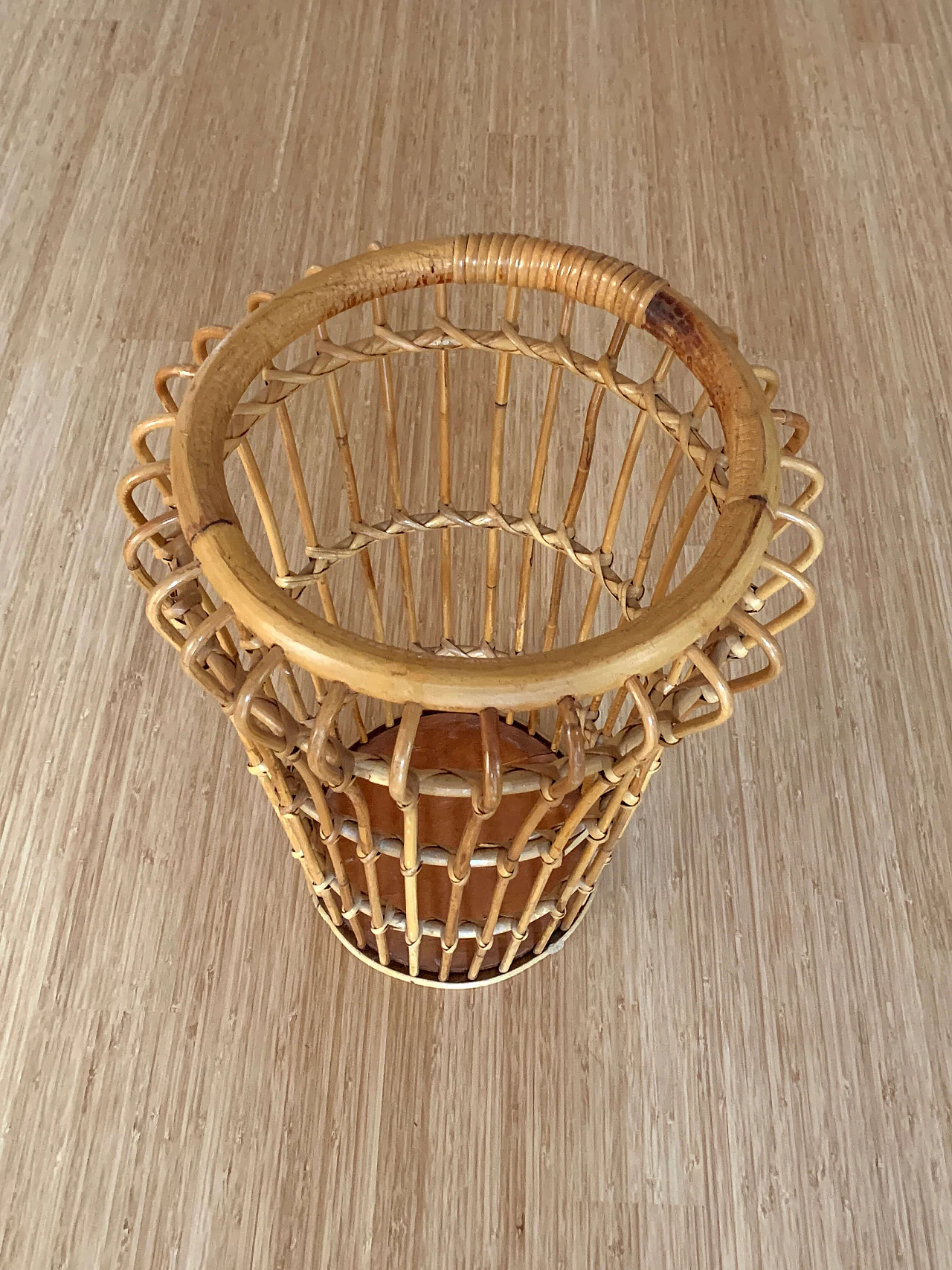 Umbrella stand with bamboo and rattan structure, Bonacina style, 1960s 1342734