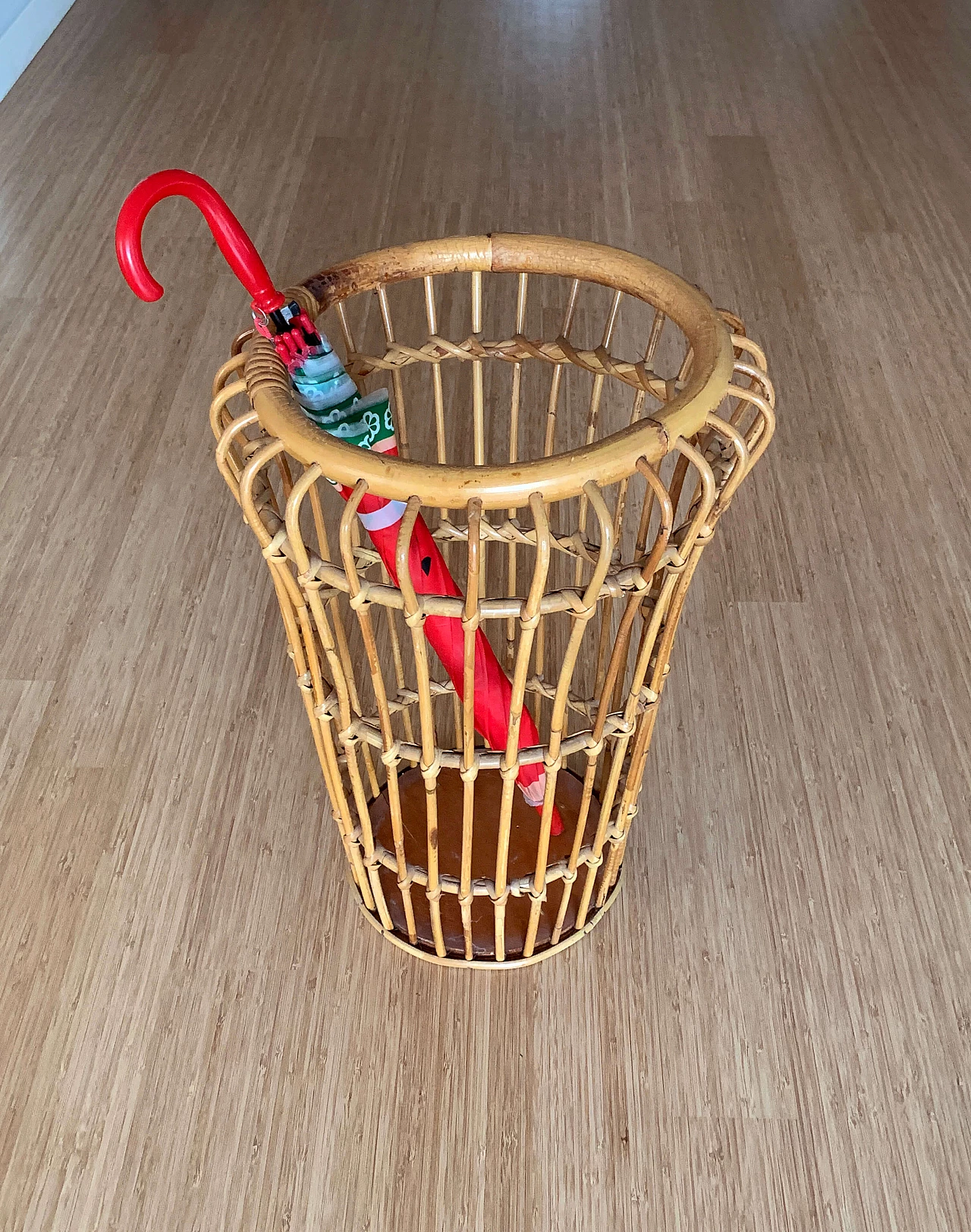 Umbrella stand with bamboo and rattan structure, Bonacina style, 1960s 1342742