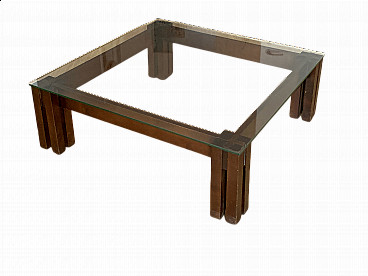 Coffee table in walnut and crystal top in the style of Ico Parisi, 60s