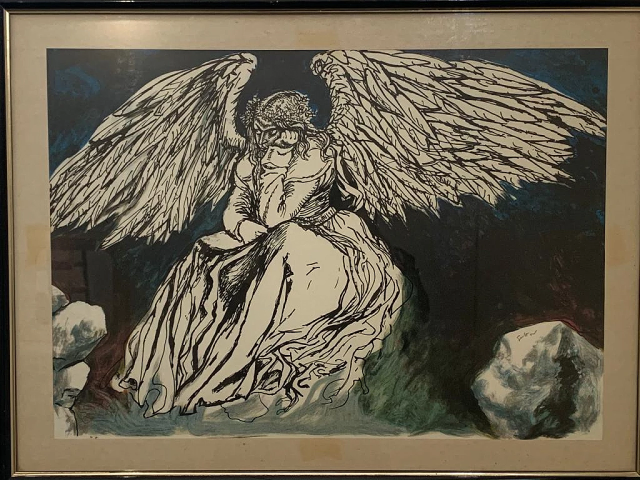 Litografia incorniciata di Renato Guttuso, prova d'artista, anni '80 1342838