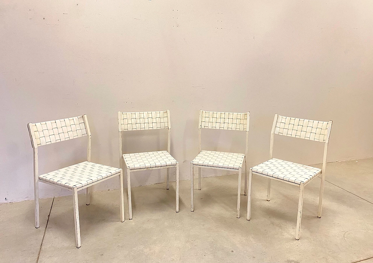 4 Sedie in cuoio intrecciato bianco, anni '80 1342961