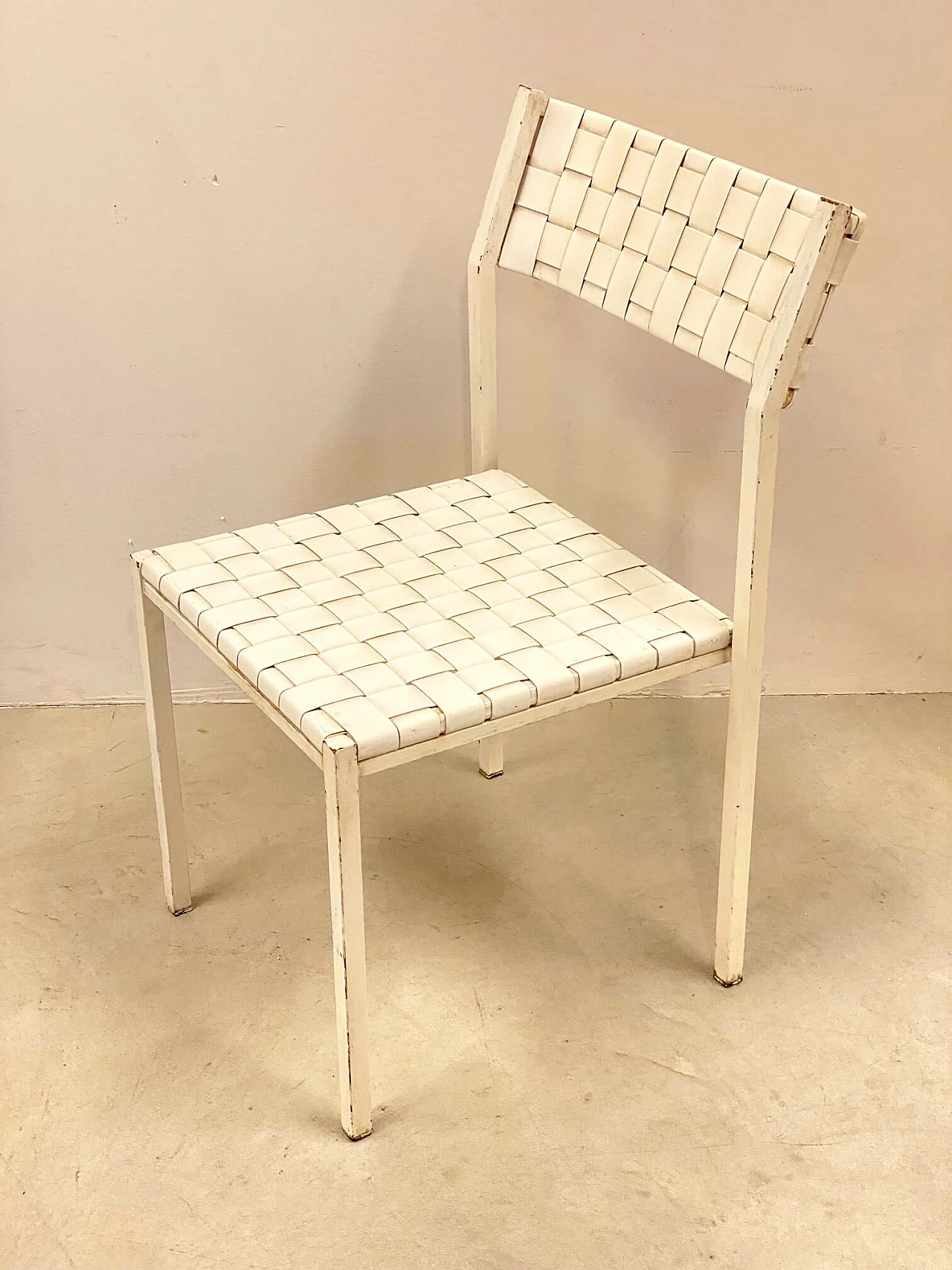 4 Sedie in cuoio intrecciato bianco, anni '80 1342965