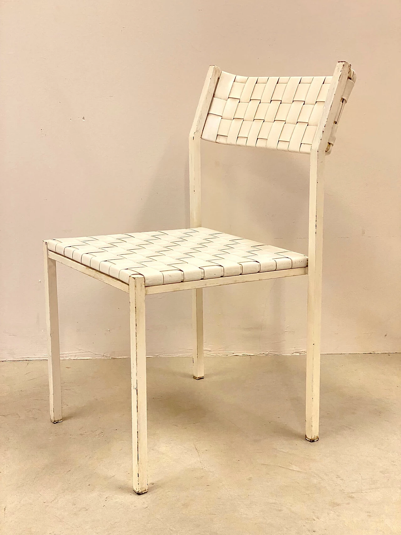 4 Sedie in cuoio intrecciato bianco, anni '80 1342966