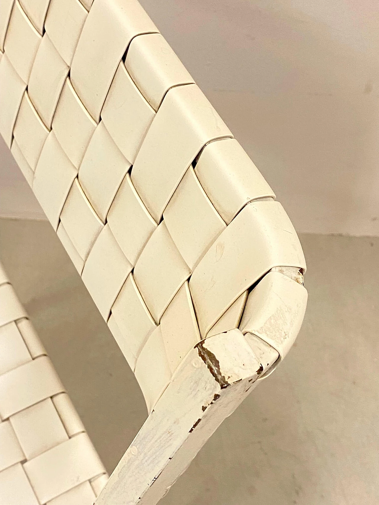 4 Sedie in cuoio intrecciato bianco, anni '80 1342967