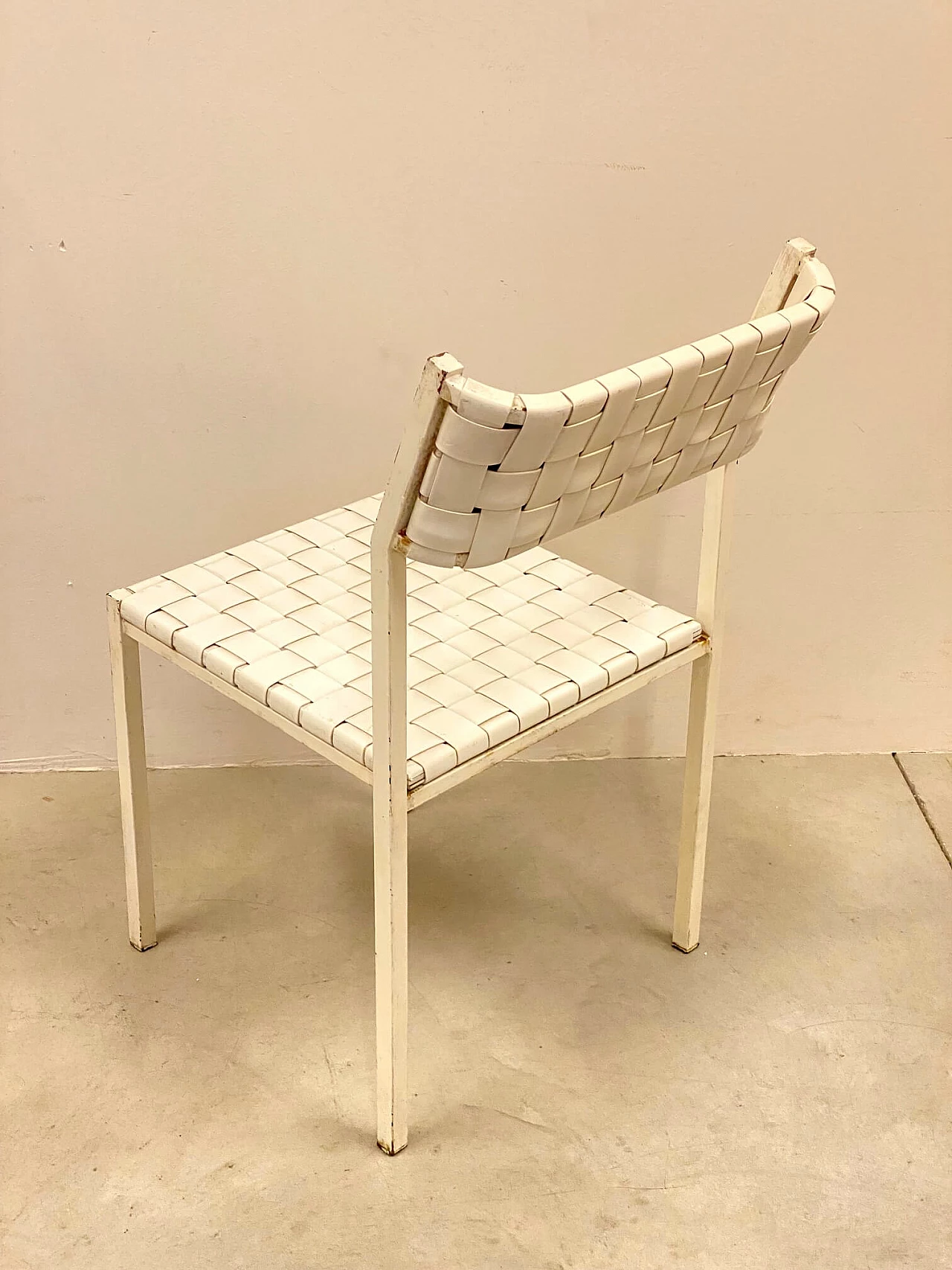 4 Sedie in cuoio intrecciato bianco, anni '80 1342968