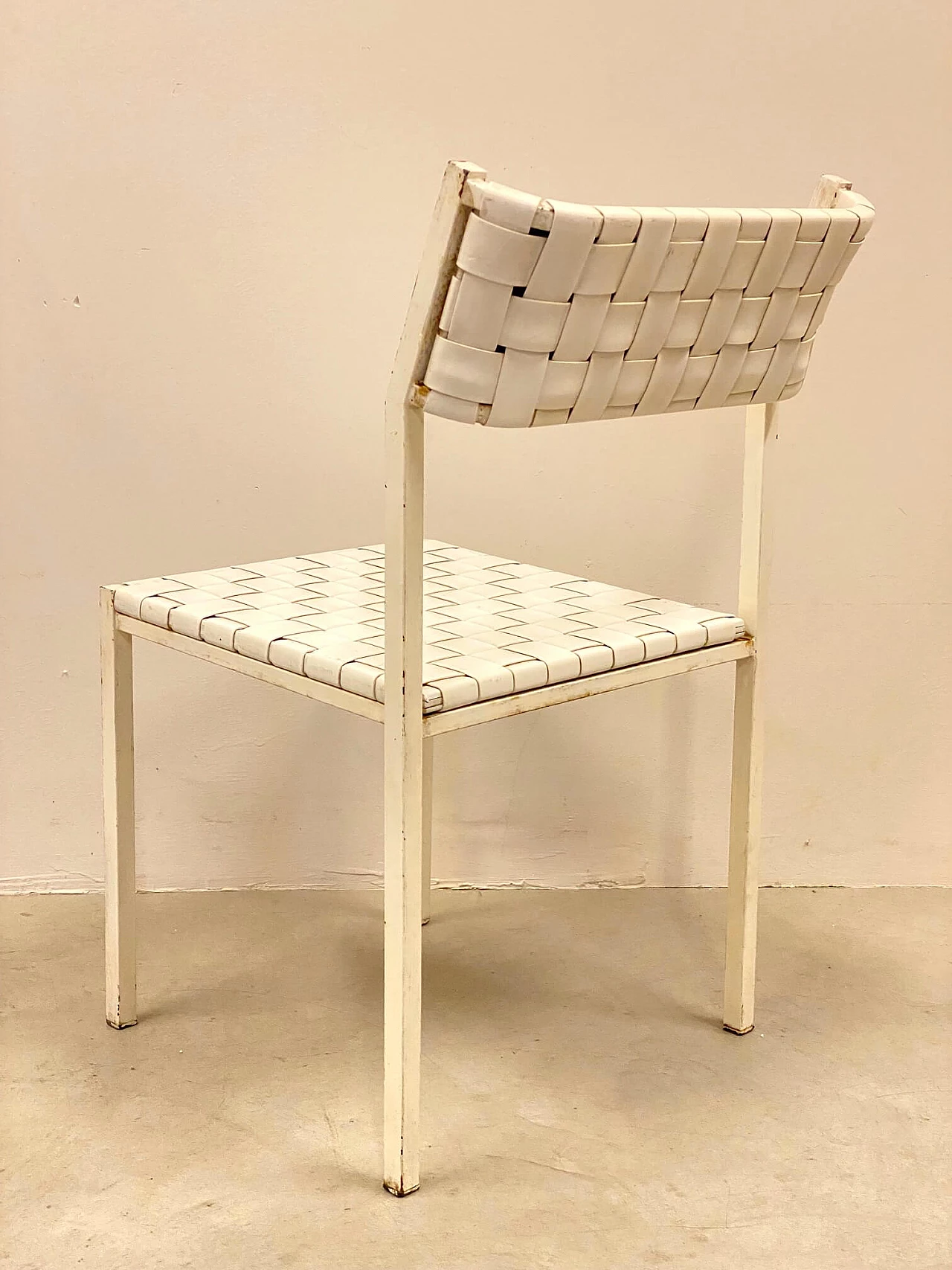 4 Sedie in cuoio intrecciato bianco, anni '80 1342969