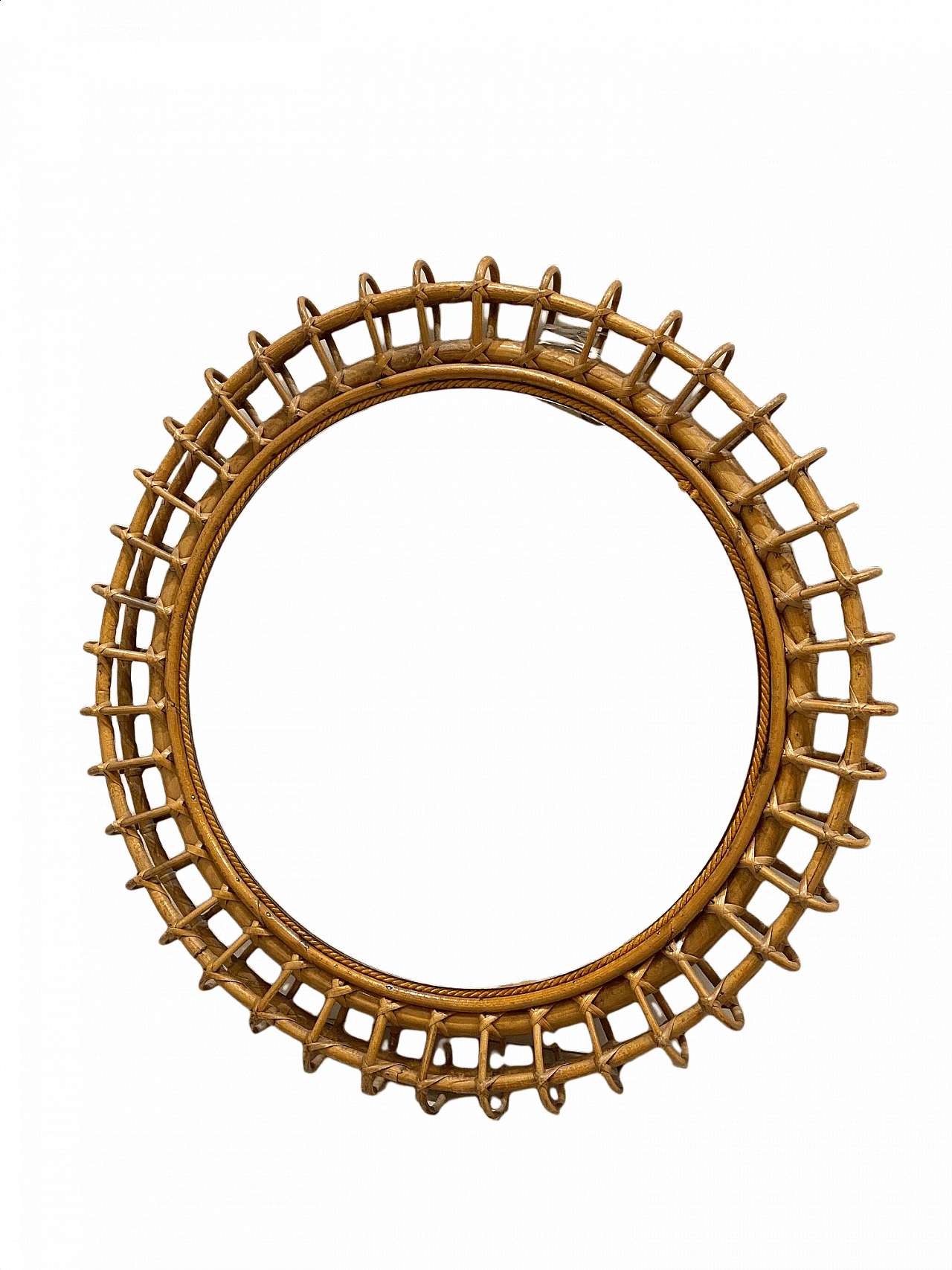 Round mirror in bamboo and wicker, 1970s 1343179