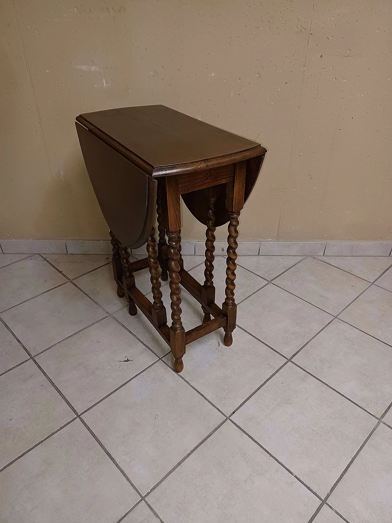 Tavolino inglese apribile in rovere, fine '800 1343247