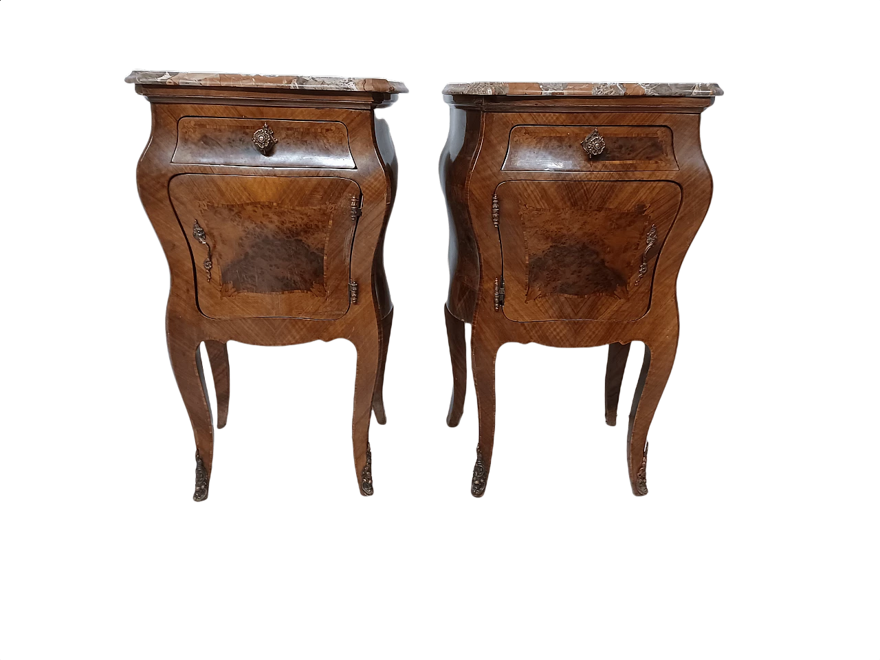 Pair of rose wood and maple Baroque style bedside tables 1343367