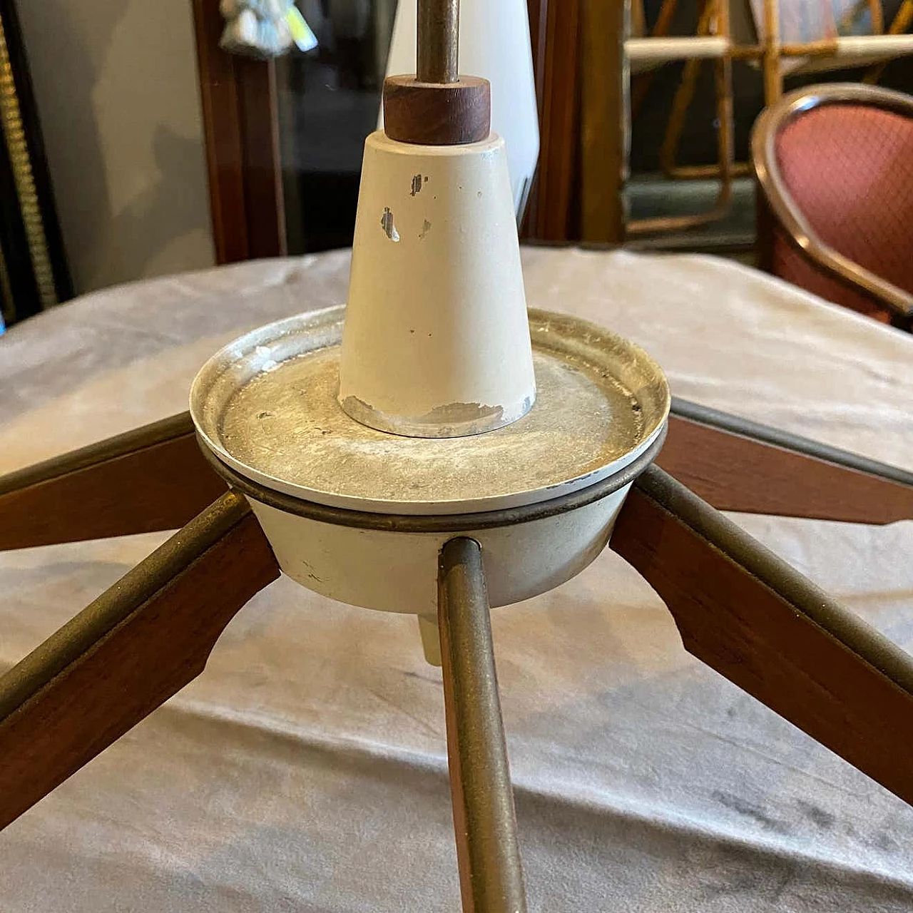 Chandelier in the manner of Arredoluce in brass, glass and teak, 50s 1343439