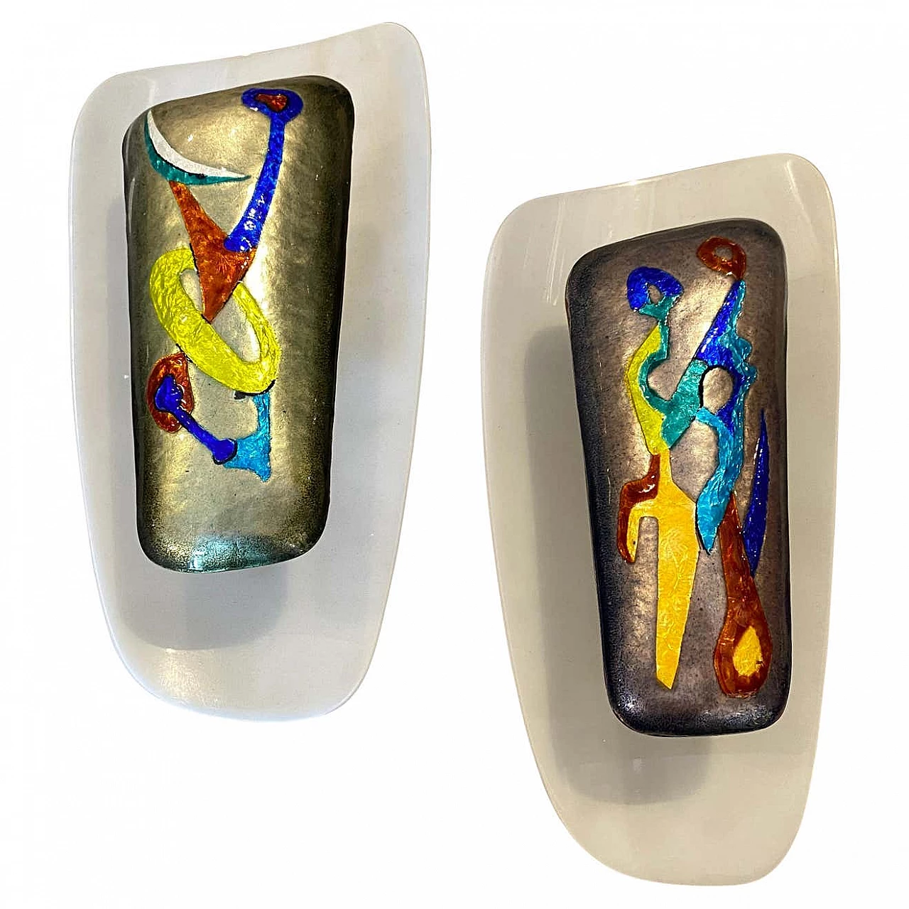 Coppia di appliques in plexiglass, rame e ottone di Paolo De Poli, anni '60 1343452