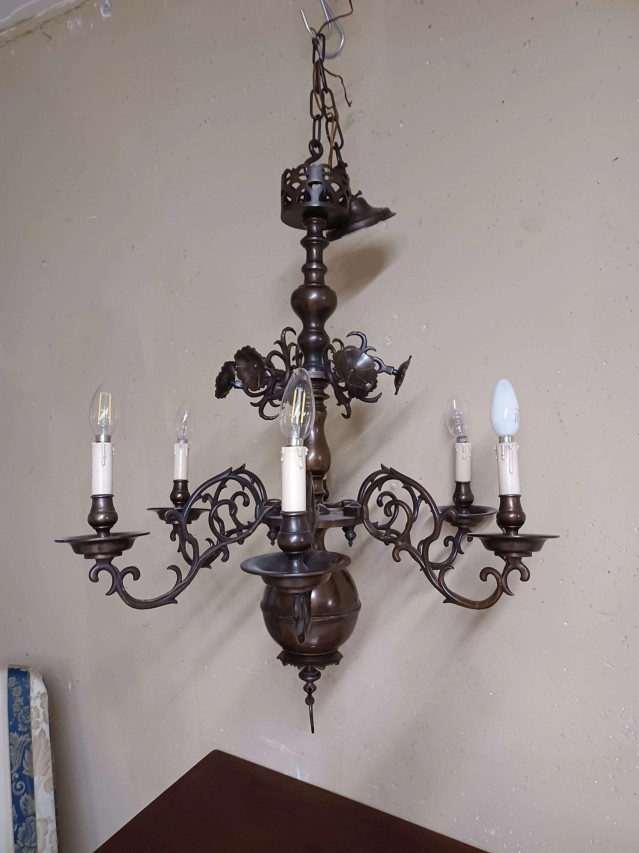 3 Bronze and brass chandeliers, 1950s 1343503