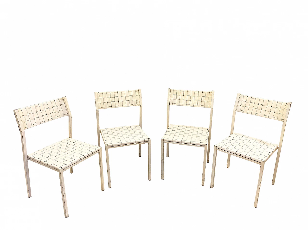 4 Sedie in cuoio intrecciato bianco, anni '80 1343546