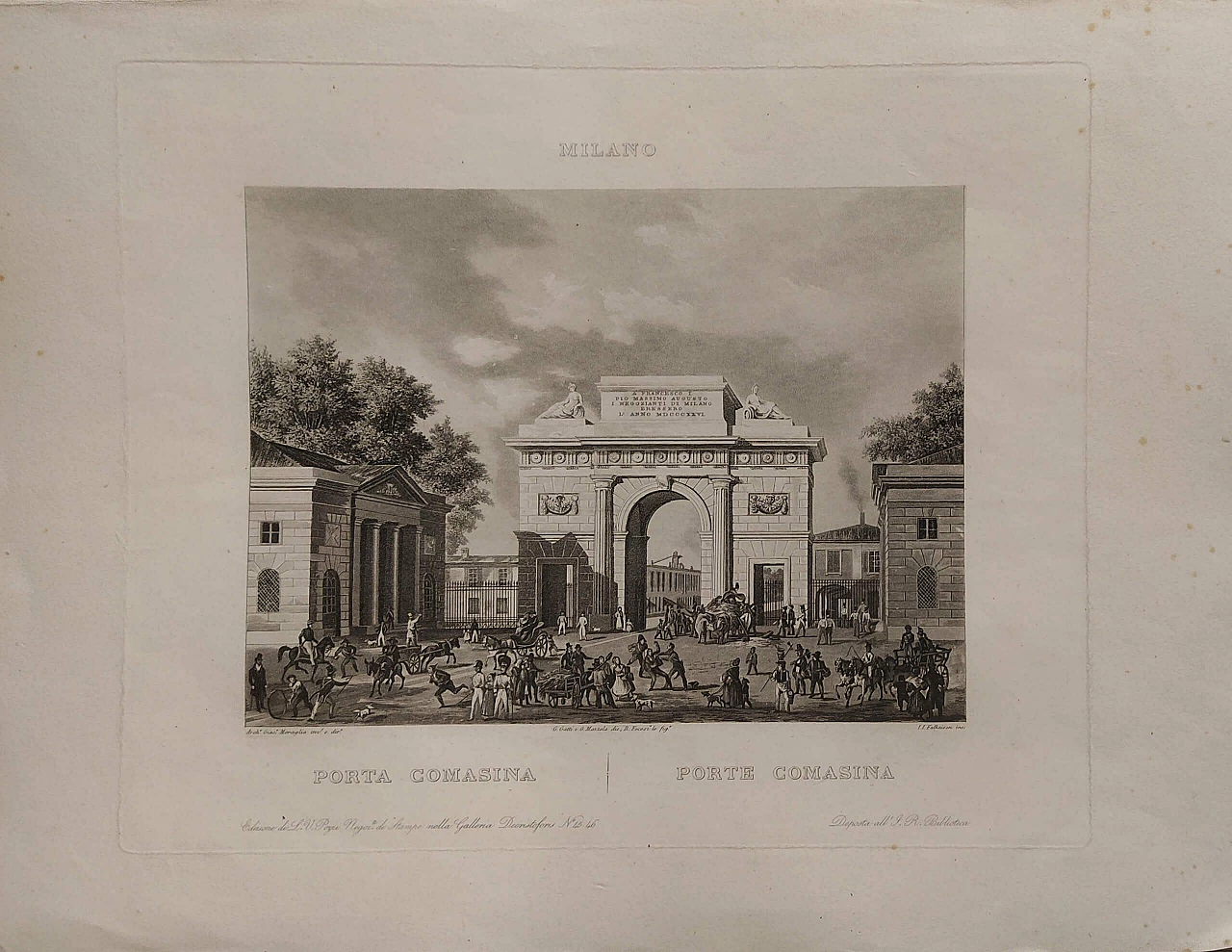 Aquatint Porta Comasina by Johann Jakob Falkeisen, 19th century 1344017