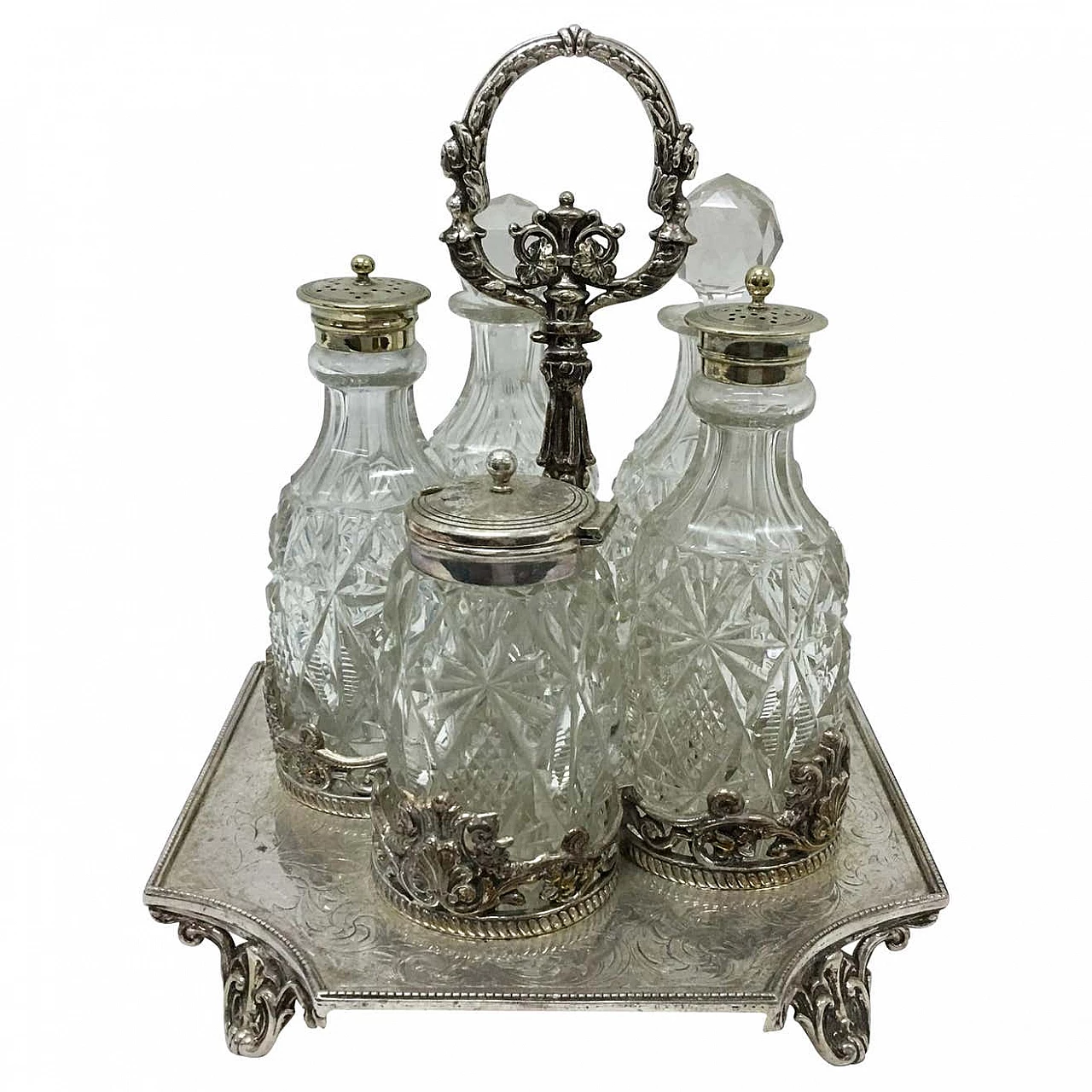 Oliera vittoriana in argento placcato e cristallo di J. Round & Sons, '800 1344040