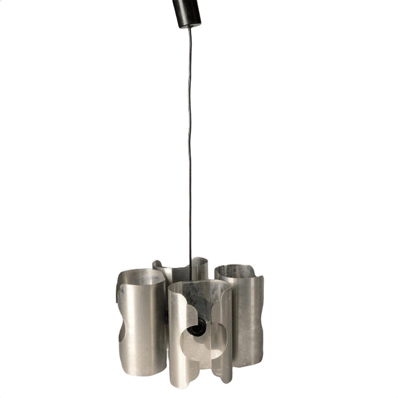 Lampadario in acciaio satinato, anni '80 1344097