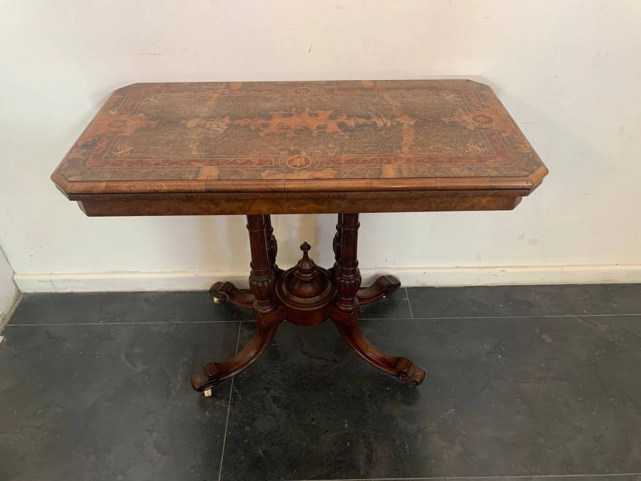 English Regency gaming table in mahogany inlaid on briarwood, 19th century 1344192