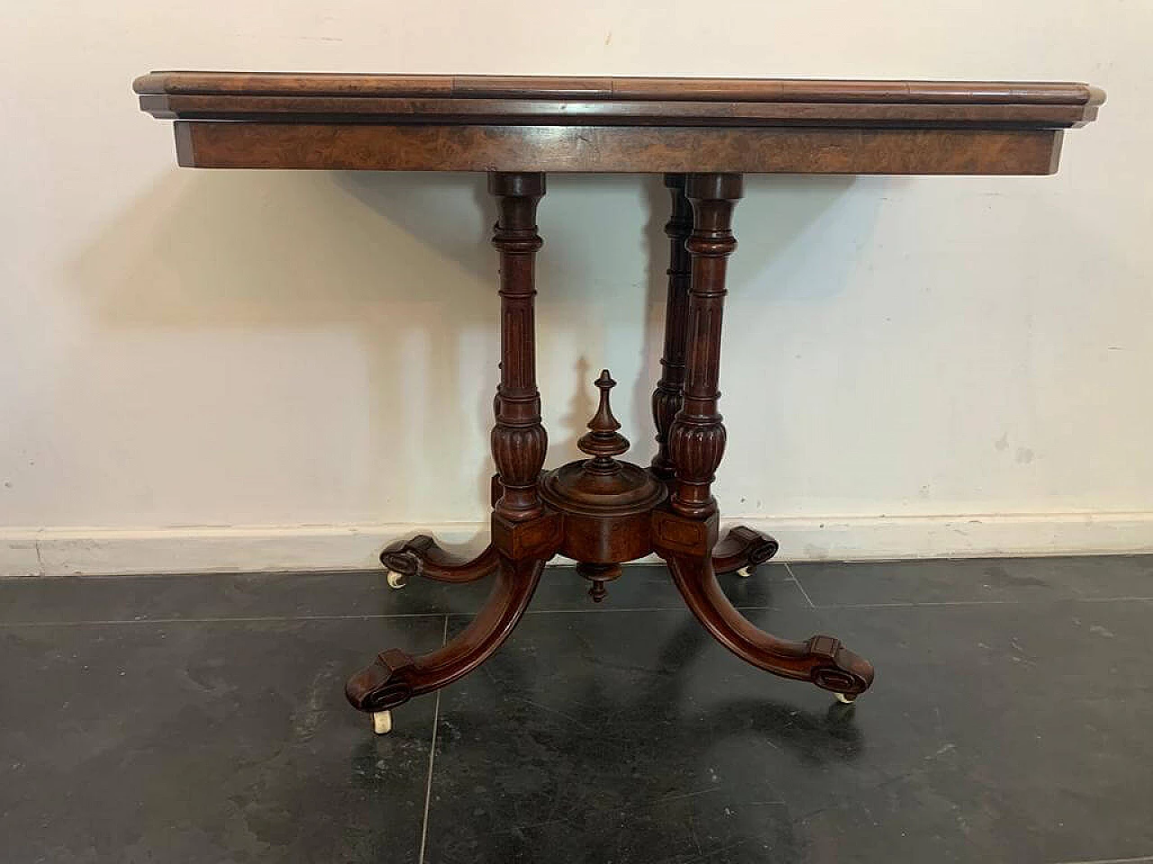 English Regency gaming table in mahogany inlaid on briarwood, 19th century 1344194