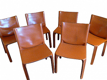 6 CAB leather chairs by Mario bellini for Cassina, 1970s