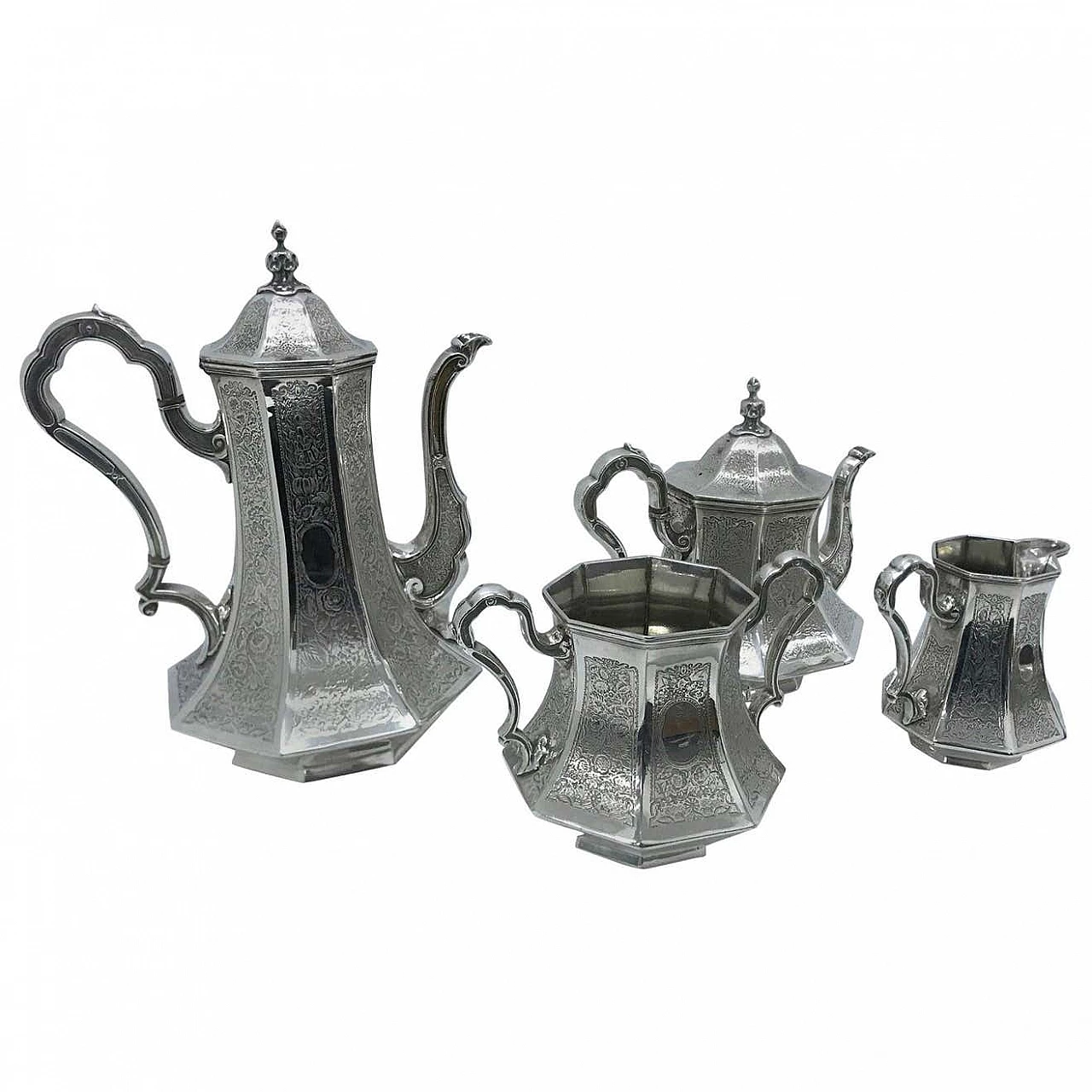 Art Nouveau tea service in engraved silver plated by Skinner & Co, 19th century 1344357