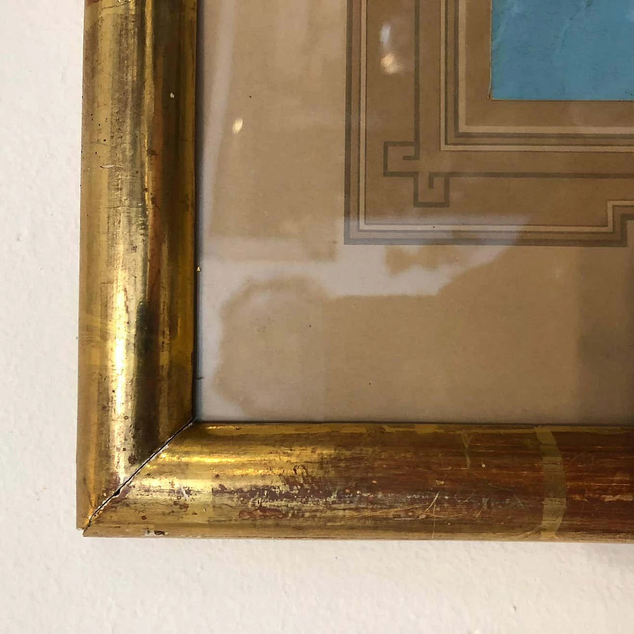 Coppia di guazzi napoletani dipinti a mano con cornici in legno dorato, 1878 1344416