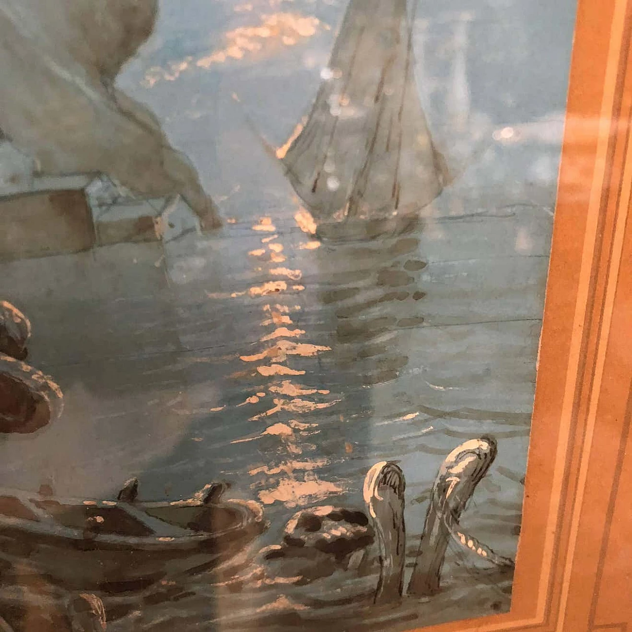 Pair of Neapolitan hand-painted gouaches with gilded wood frames, 1878 1344424