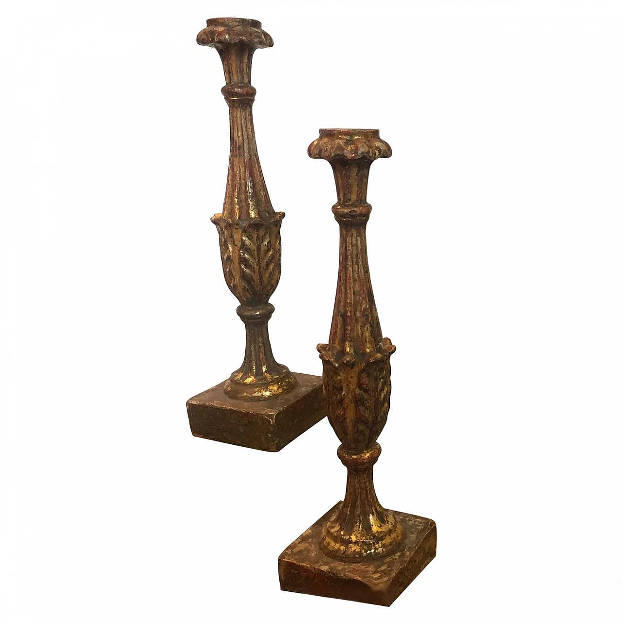 Pair of Sicilian Baroque candlesticks in giltwood, 18th century 1344447