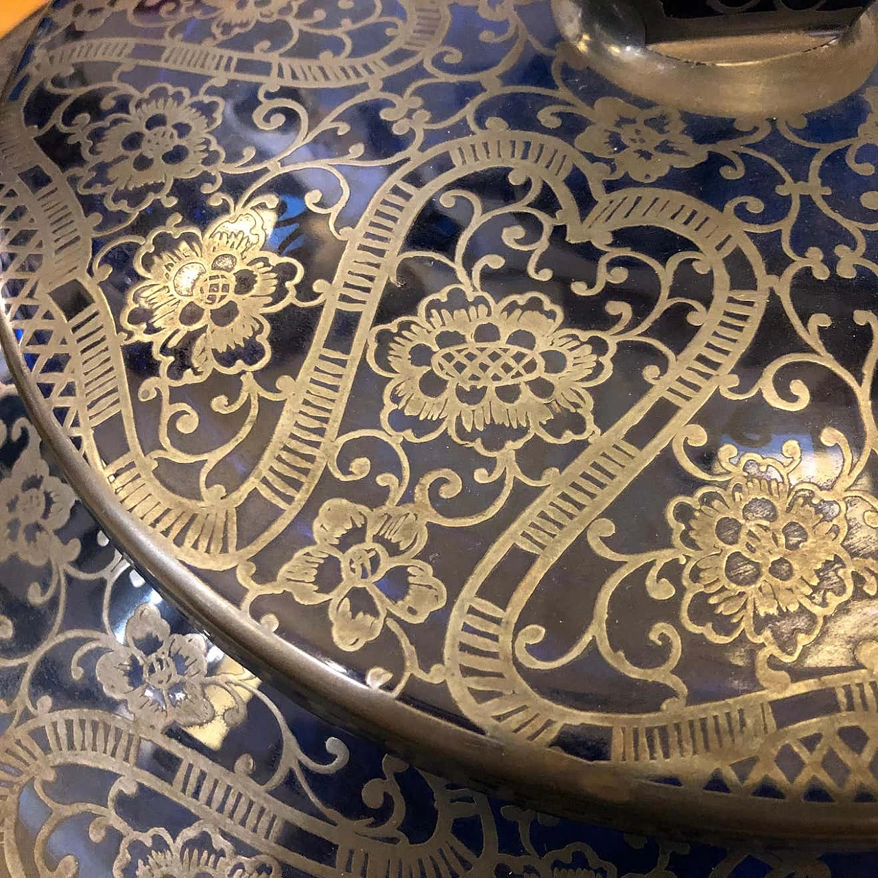 Portagioie in vetro blu e argento, anni '40 1344475