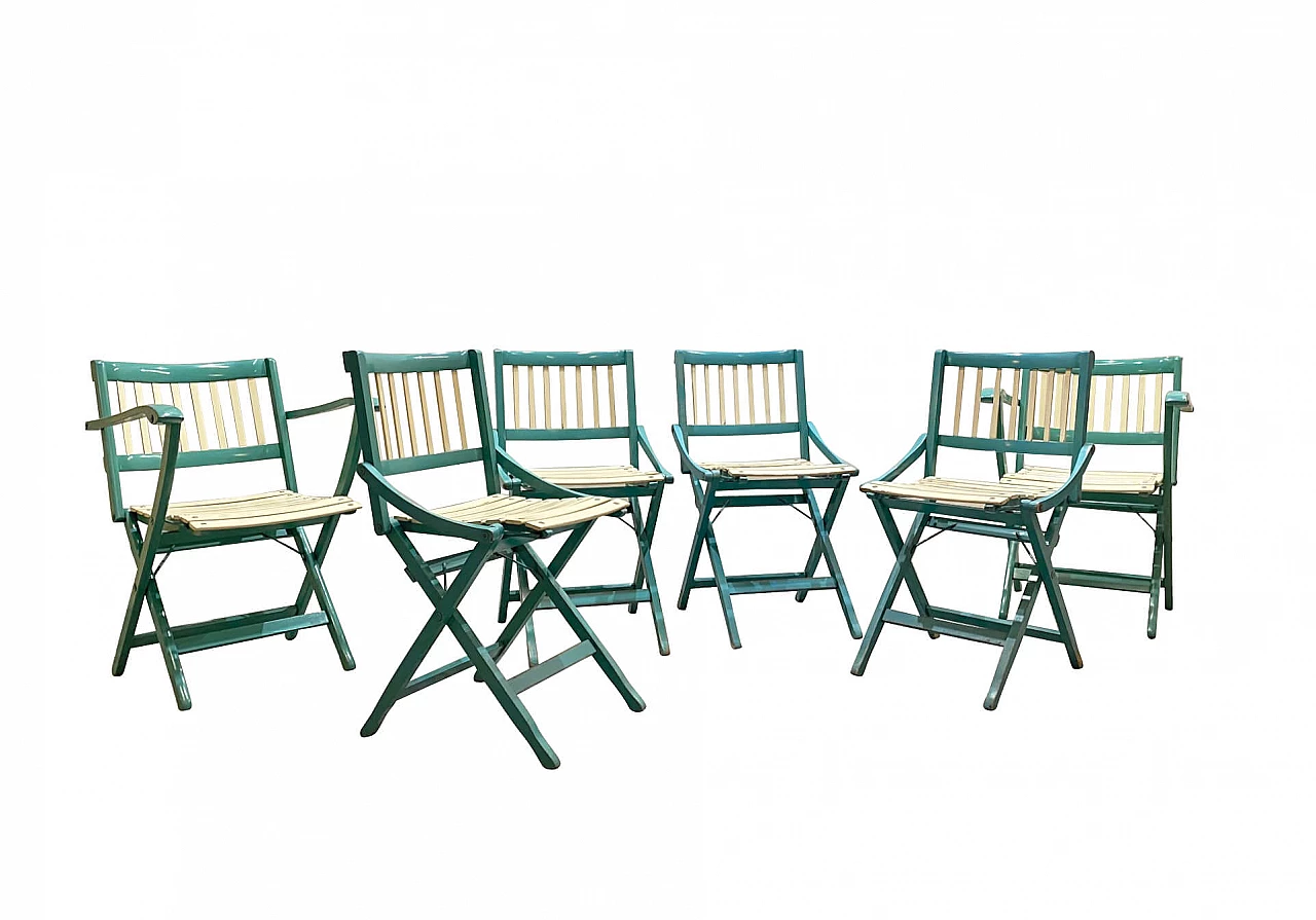 2 Armchairs and 4 folding chairs in lacquered wood by Fratelli Reguitti, 1960s 1344609