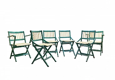 2 Armchairs and 4 folding chairs in lacquered wood by Fratelli Reguitti, 1960s