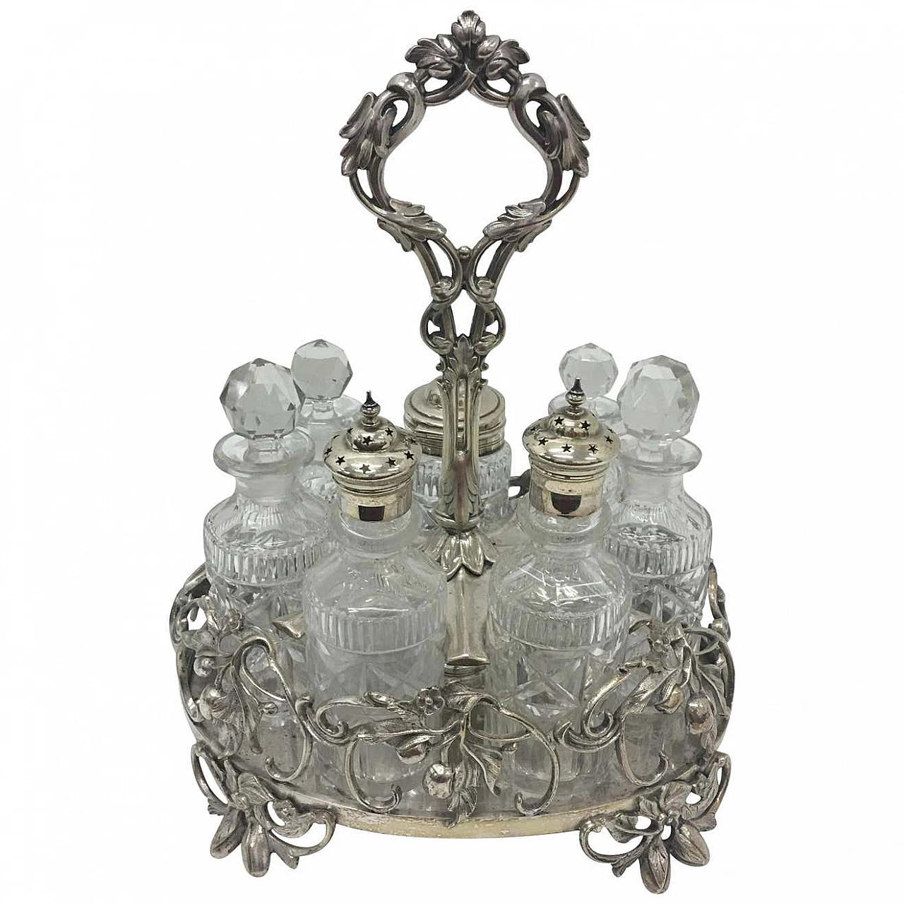 Victorian table cruet set in silver plated and glassl by T. Elkington, 19th century 1345215