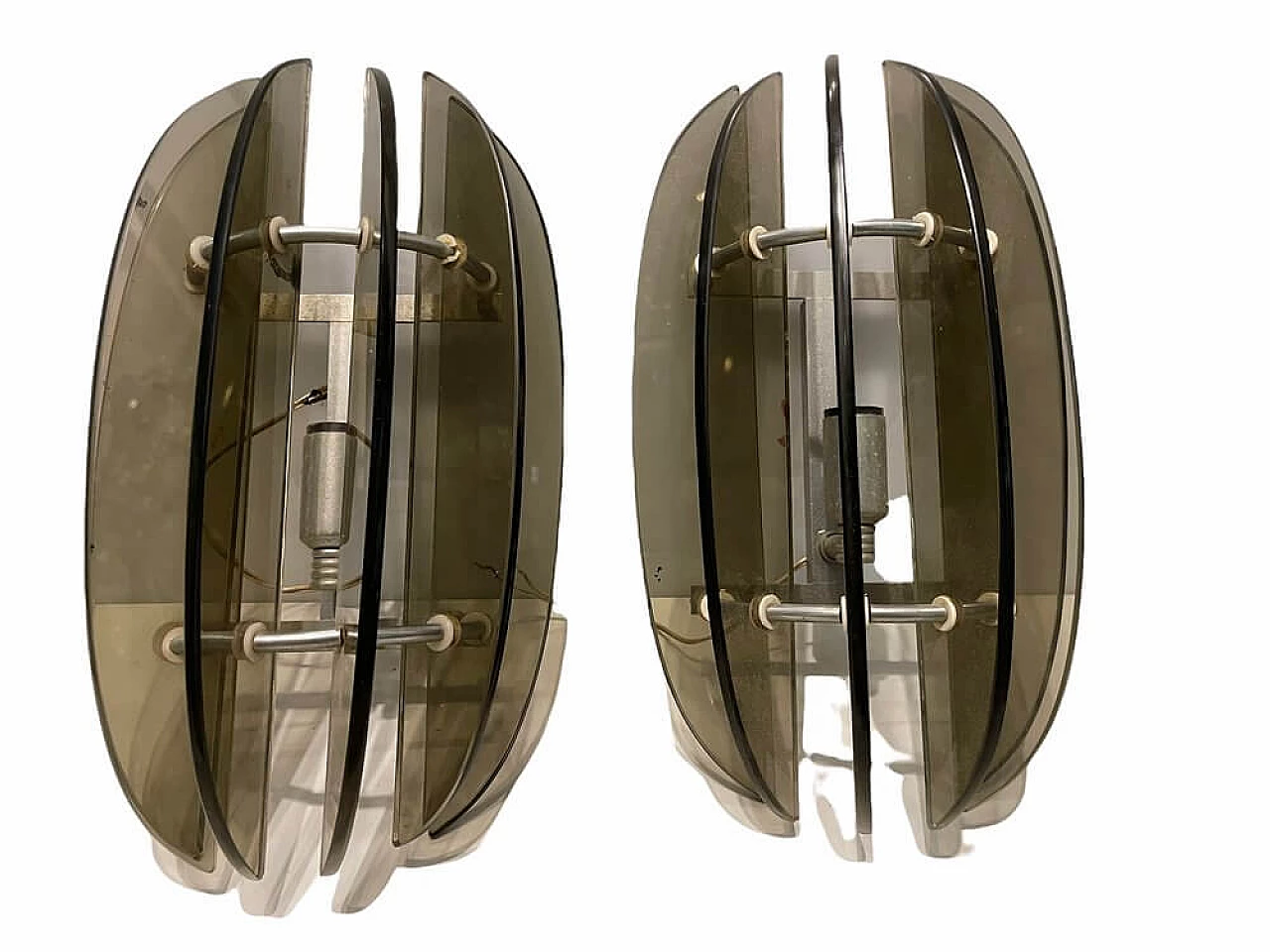 Pair of smoked glass wall lights by Veca, 1970s 1345919
