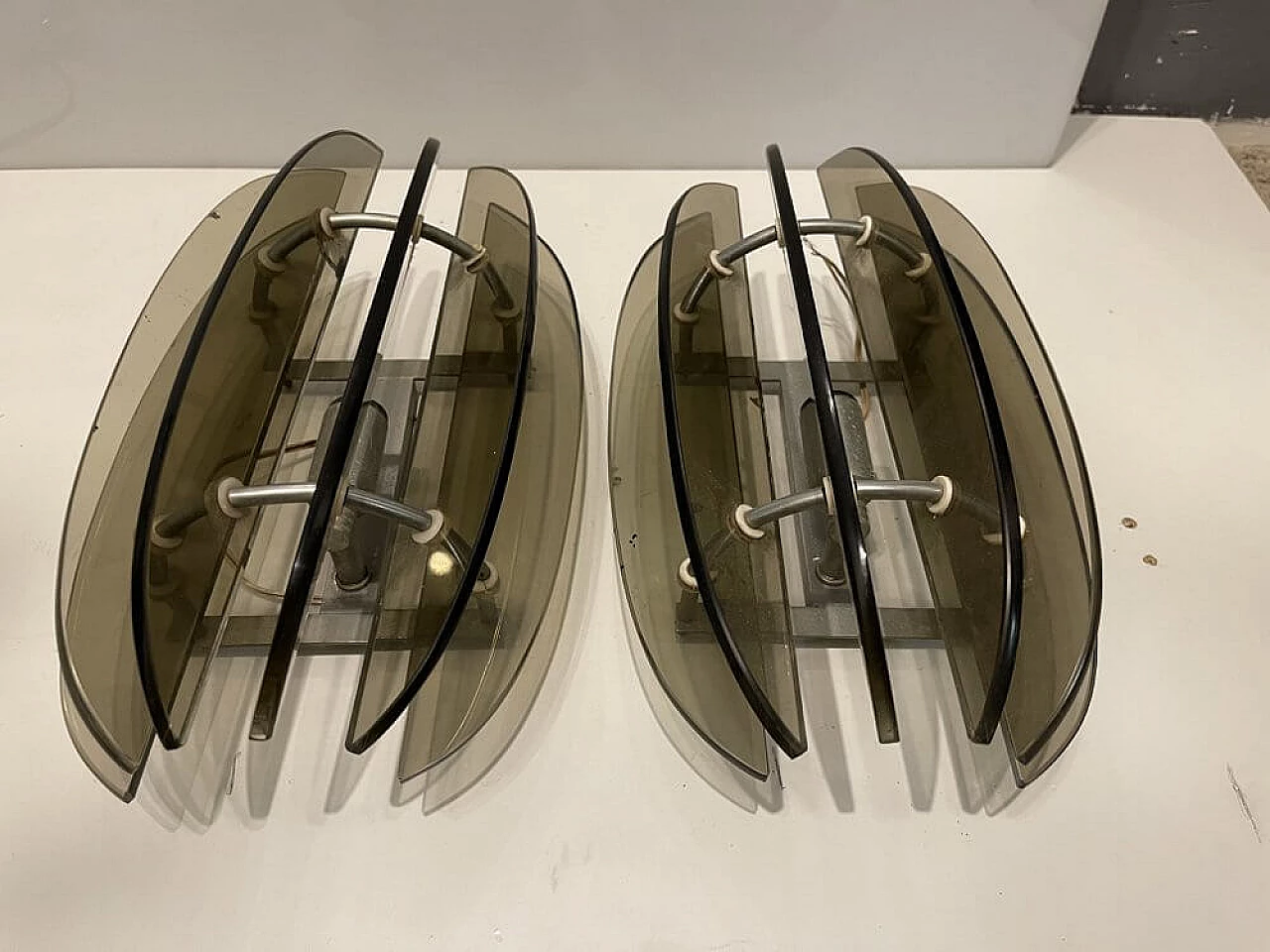 Pair of smoked glass wall lights by Veca, 1970s 1345921