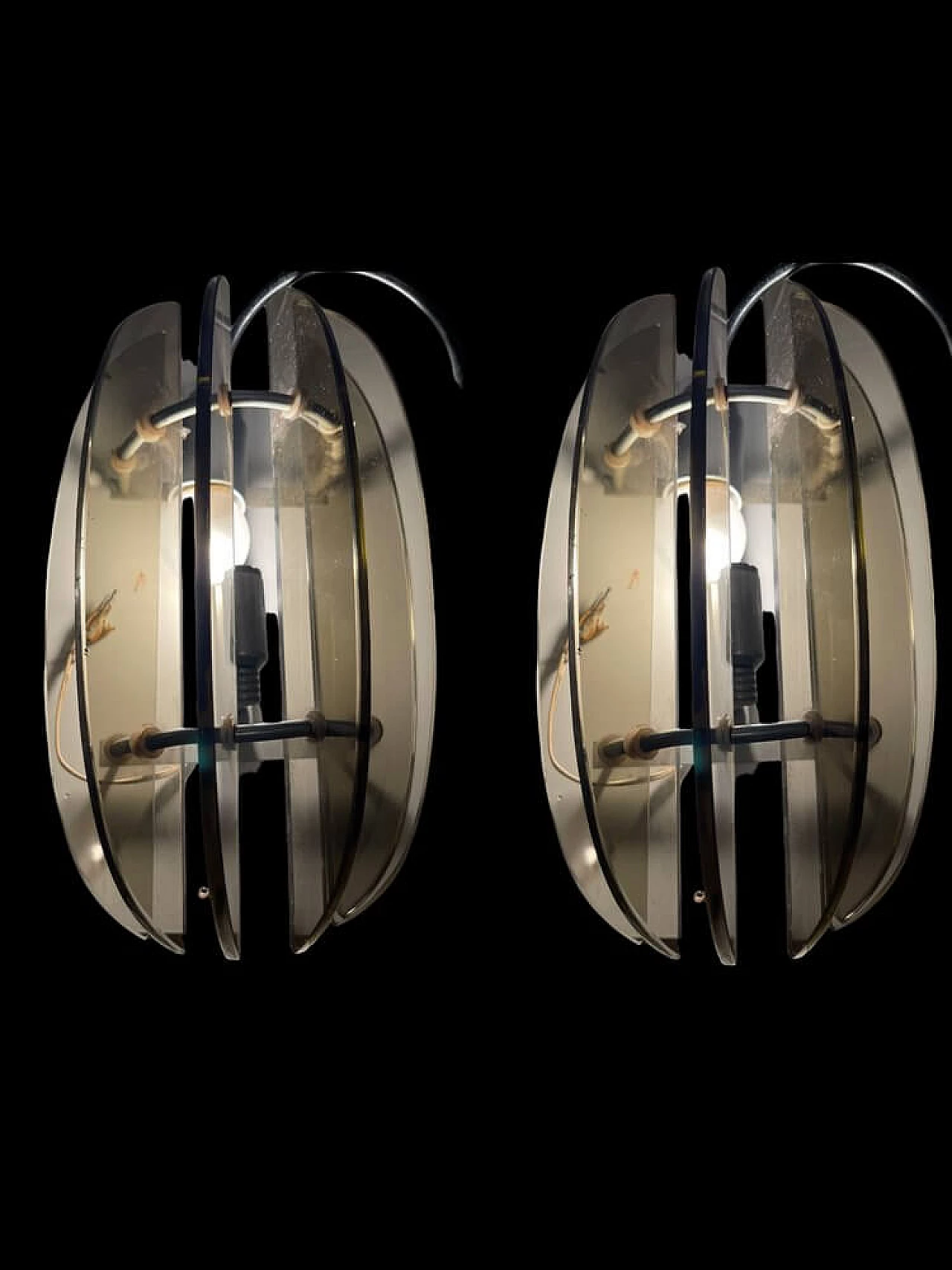 Pair of smoked glass wall lights by Veca, 1970s 1345922