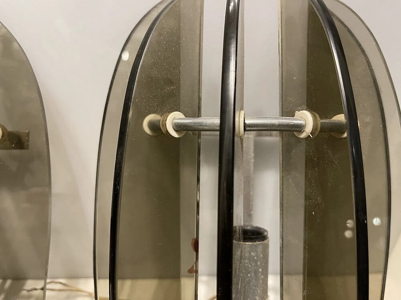 Pair of smoked glass wall lights by Veca, 1970s 1345924