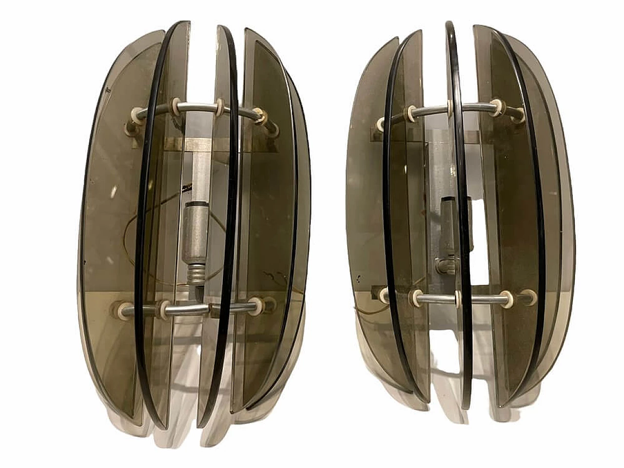 Pair of smoked glass wall lights by Veca, 1970s 1345926