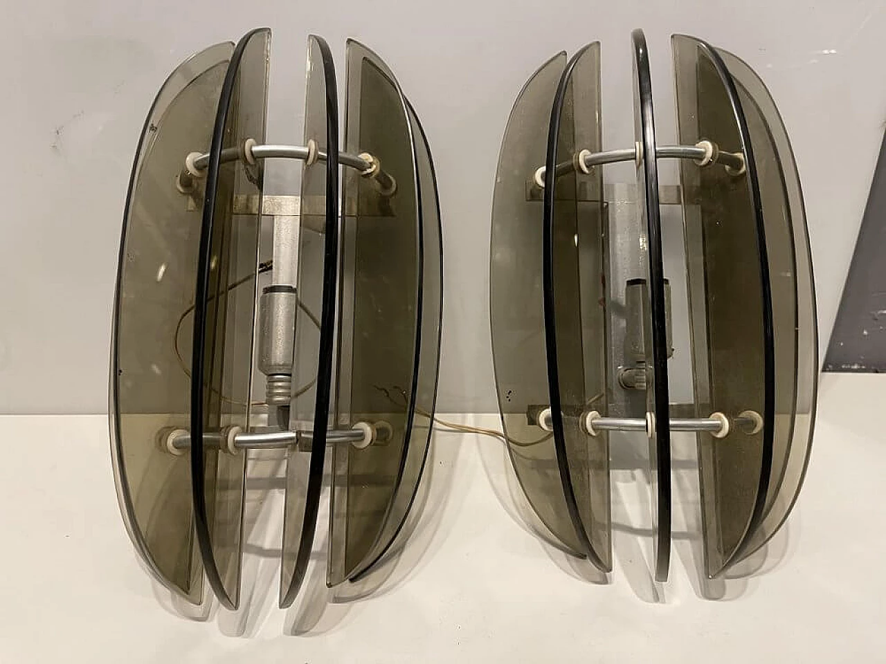 Pair of smoked glass wall lights by Veca, 1970s 1345932