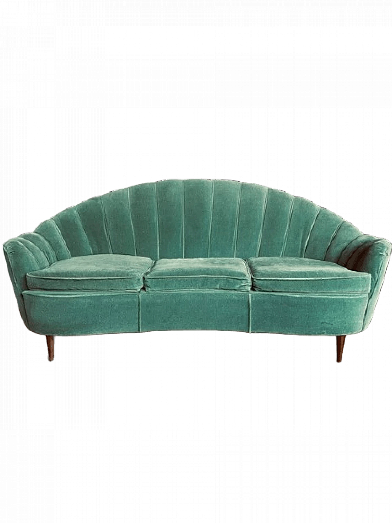 Green velvet fan-shaped sofa, 1950s 1345998