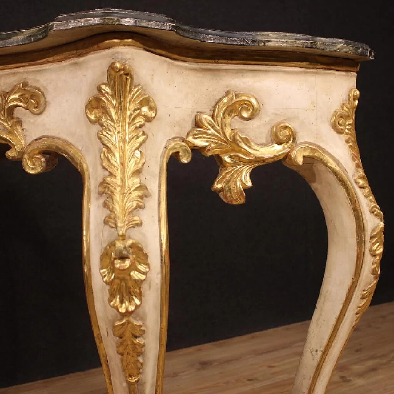 Lacquered and gilded wooden console table 1346036
