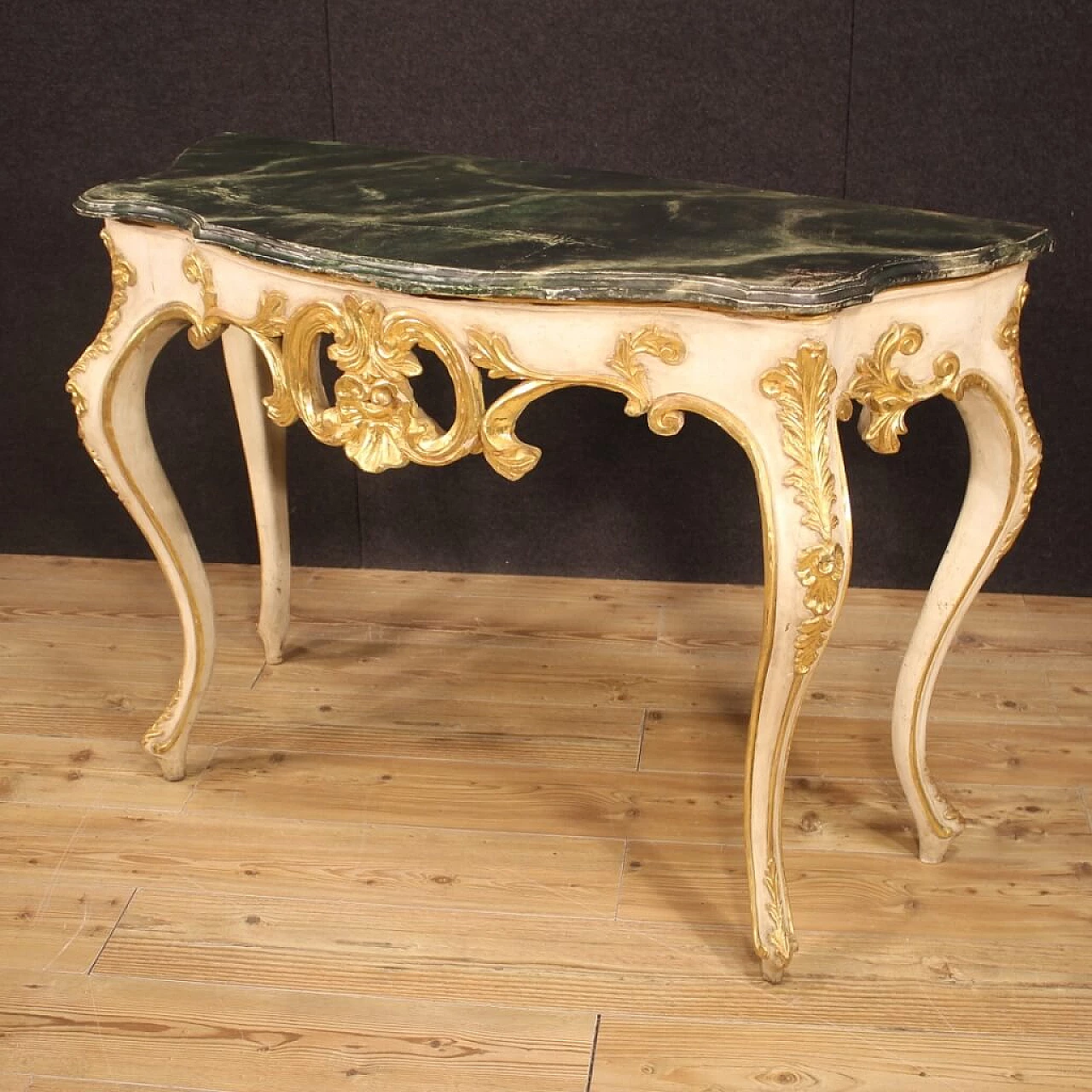 Lacquered and gilded wooden console table 1346041