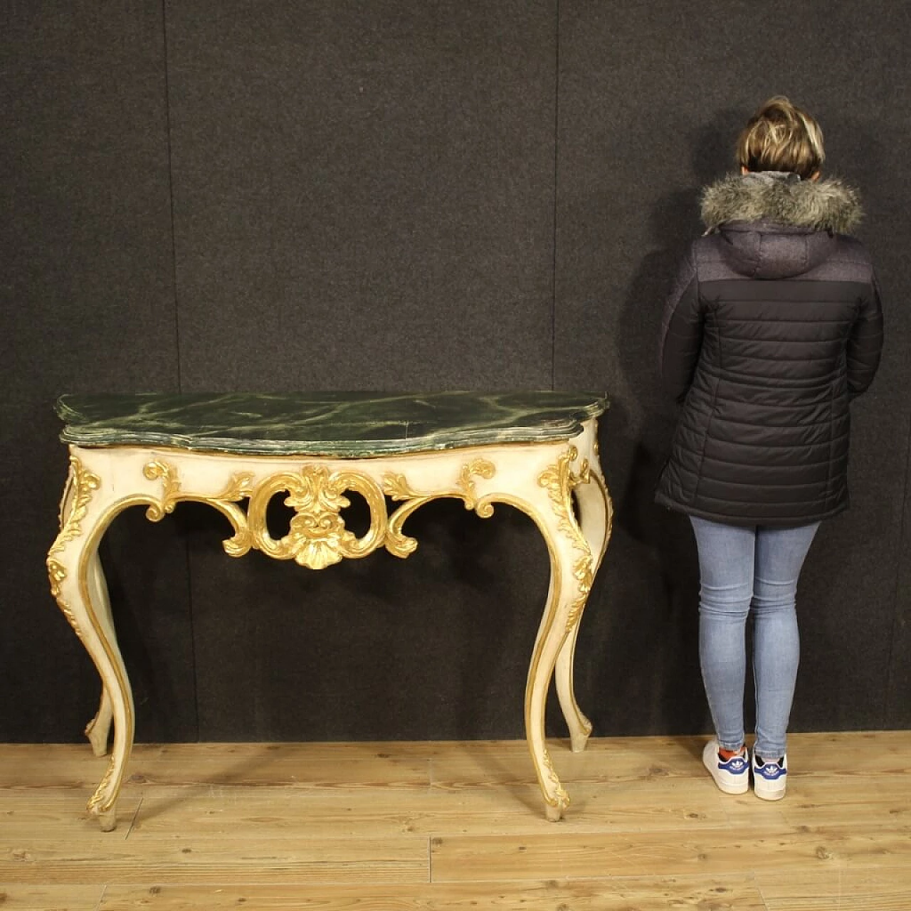 Lacquered and gilded wooden console table 1346044